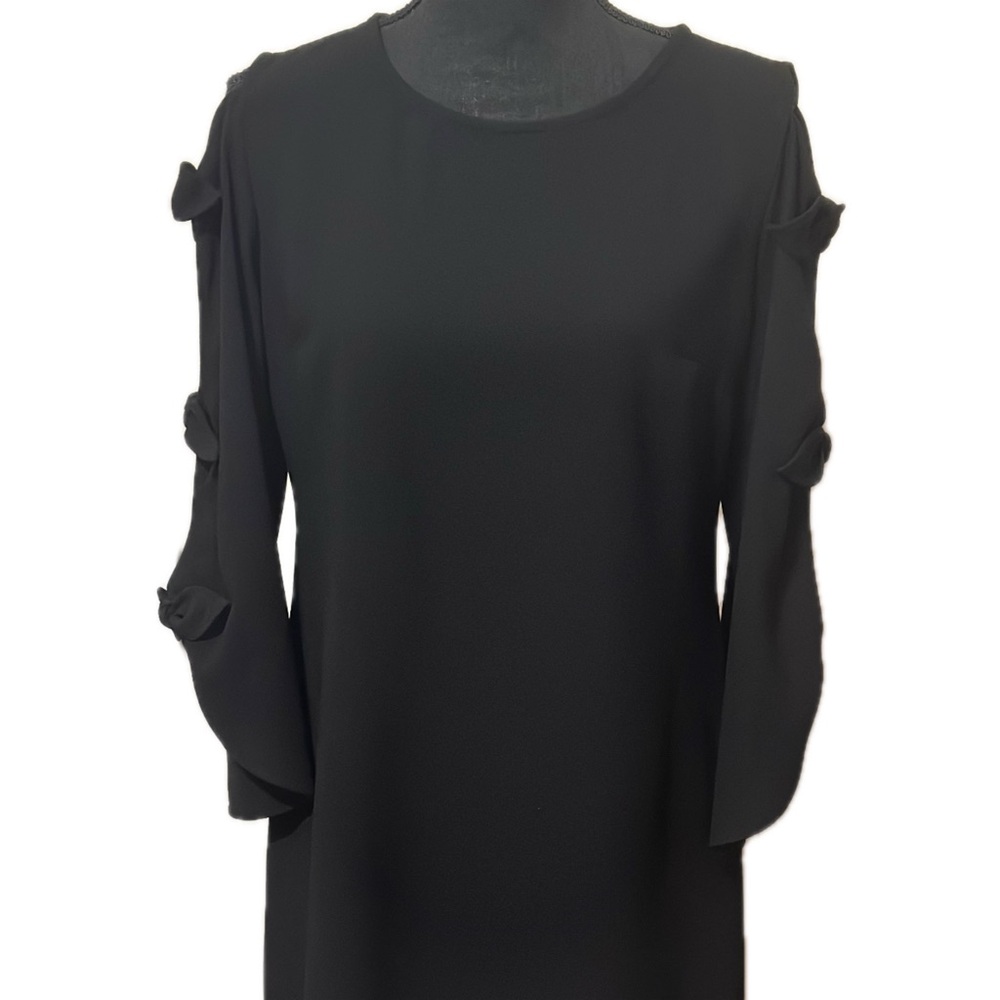 Roz & Ali Black Sleek Hollow Out Bow Long Sleeve Dress
